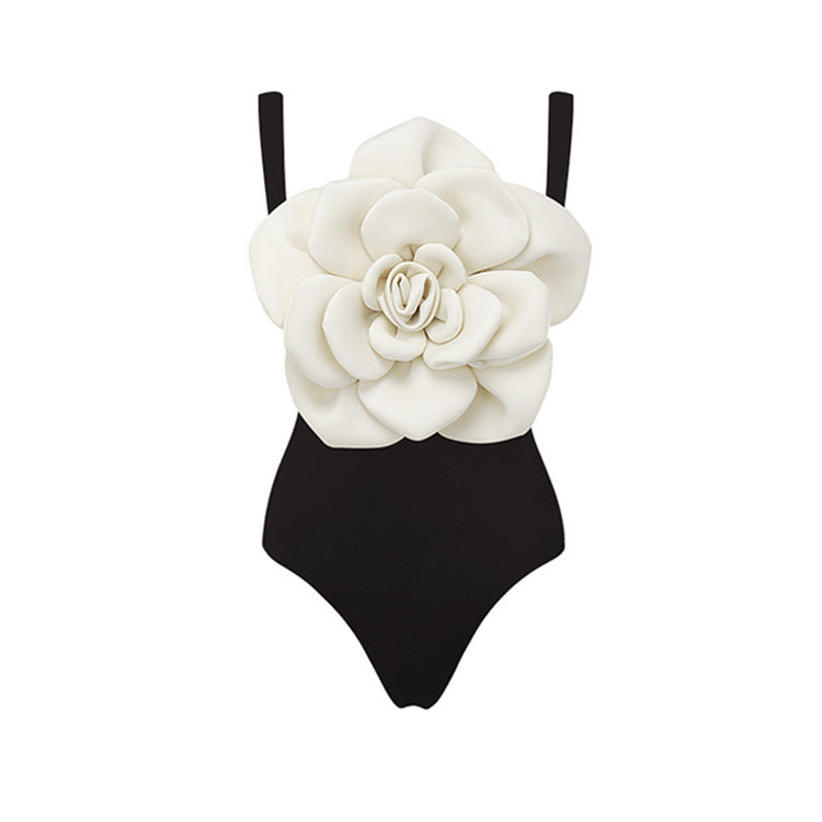 Black White Three Dimensional Big Floral One Piece Swimsuit Women Beach Vacation Suit Skirt Bella Mia